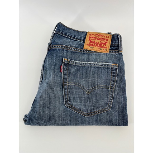 Levi's Other - Levi's 505 Regular Fit Jeans Mens W34 L34 Blue Medium Wash Straight Leg Denim